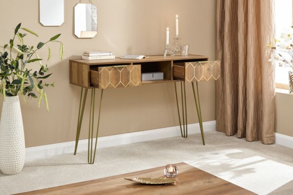 ORLEANS 2 DRAWER CONSOLE TABLE DESK MANGO GOLD - Image 12