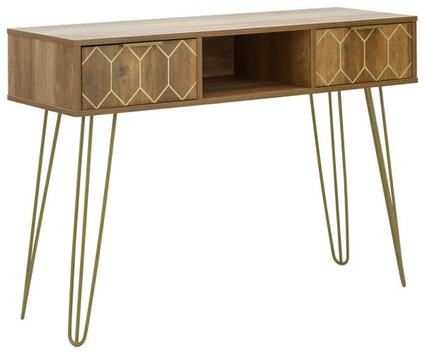 ORLEANS 2 DRAWER CONSOLE TABLE DESK MANGO GOLD - Image 4