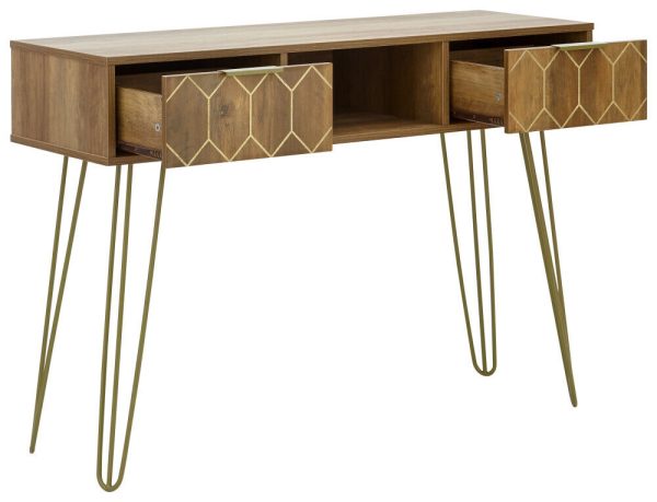 ORLEANS 2 DRAWER CONSOLE TABLE DESK MANGO GOLD - Image 5