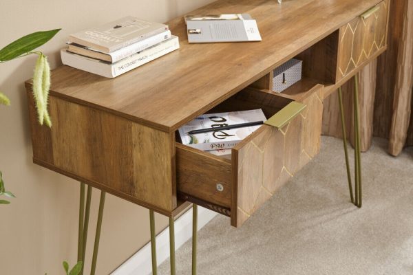 ORLEANS 2 DRAWER CONSOLE TABLE DESK MANGO GOLD - Image 6