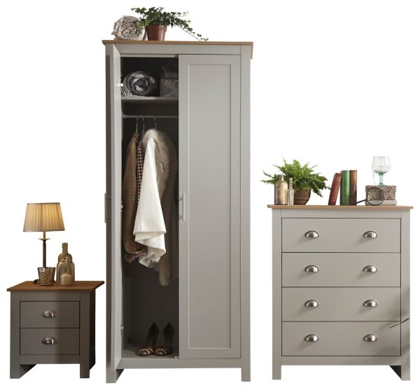 Pair of 2 drawer bed side drawers Country style bedroom furniture Grey Lancaster - Image 4