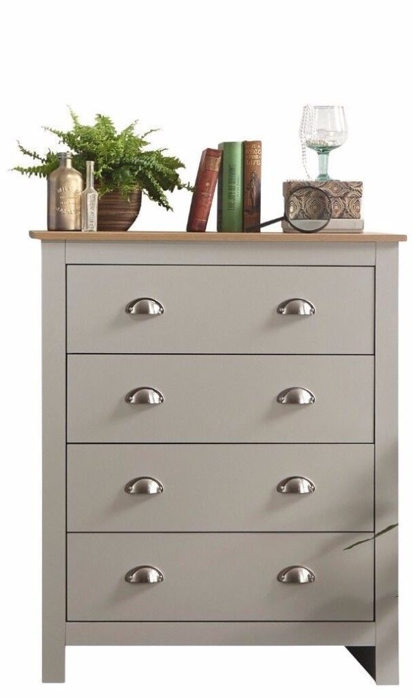 Pair of 2 drawer bed side drawers Country style bedroom furniture Grey Lancaster - Image 5