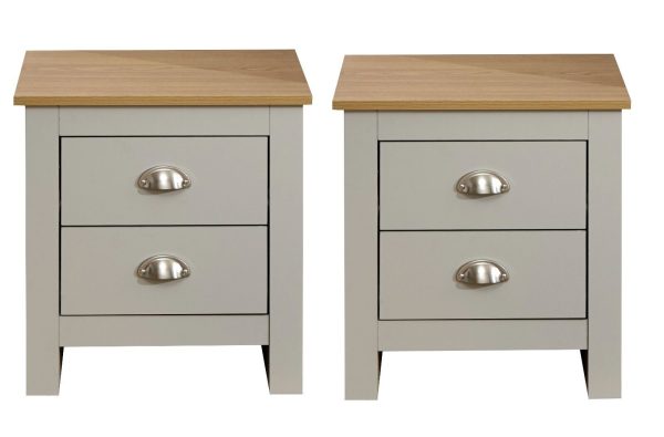 Pair of 2 drawer bed side drawers Country style bedroom furniture Grey Lancaster