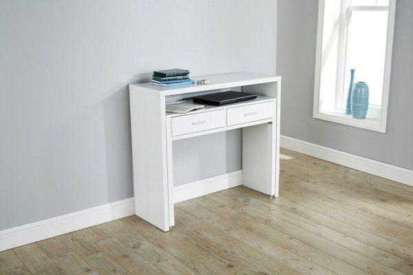 Regis Extending 2 Drawer Slide Out Console Table Desk Dresser White - Image 3