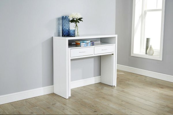 Regis Extending 2 Drawer Slide Out Console Table Desk Dresser White