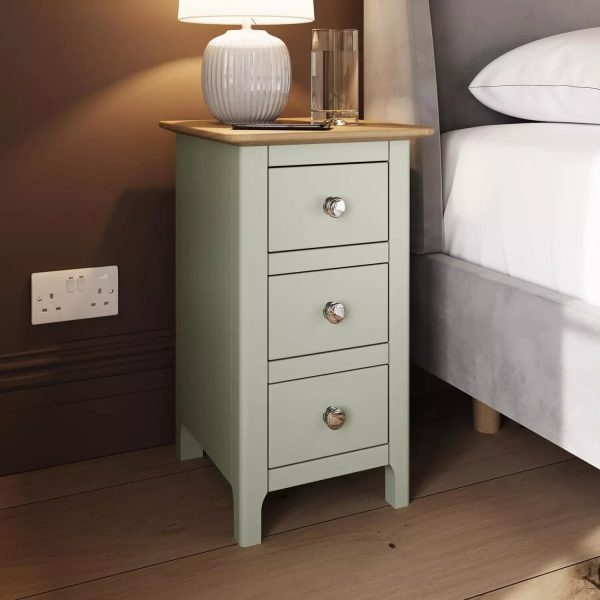 Sage Green Solid Oak 3 Drawer Slim Bedside Lamp Table Painted Finish ASSEMBLED - Image 3