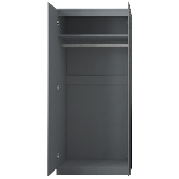 Stora 80cm Modern Bedroom 2 Door Wardrobe with Storage Shelves Grey Gloss - Image 3