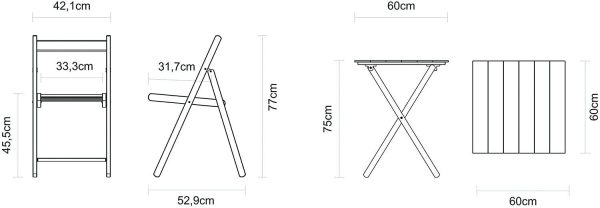 Tramontina Folding Teak 3 Piece Bistro Set Garden Table and Chairs Grey - Image 5