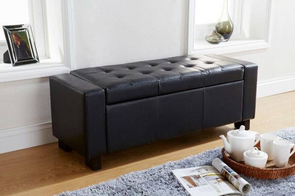 Verona Ottoman Seat Luxurious soft Black Faux Leather storage Bedding Box - Image 3