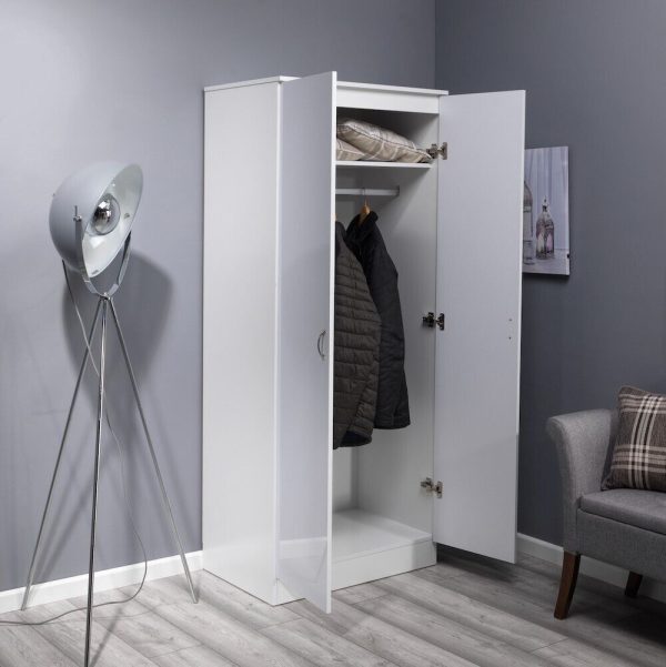 White Gloss Chilton Modern Bedroom 2 Door Mirror Wardrobe with Storage Shelf - Image 5