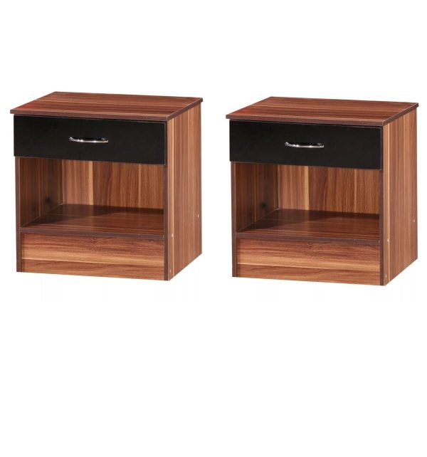 2x Black Gloss and French Walnut Bedside Chest Cabinets Gloss drawer fronts - Image 3