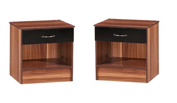 2x Black Gloss and French Walnut Bedside Chest Cabinets Gloss drawer fronts - Image 4