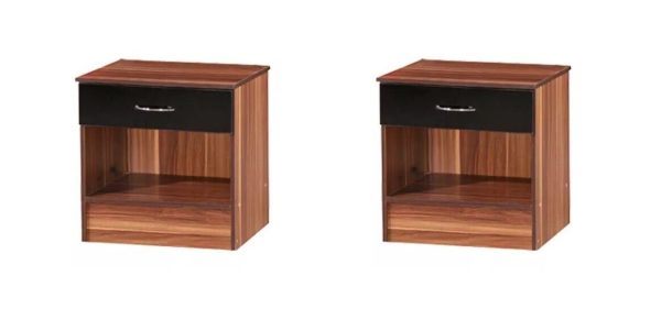 2x Black Gloss and French Walnut Bedside Chest Cabinets Gloss drawer fronts - Image 5