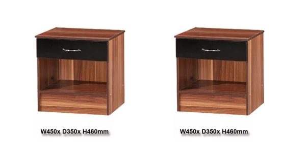 2x Black Gloss and French Walnut Bedside Chest Cabinets Gloss drawer fronts