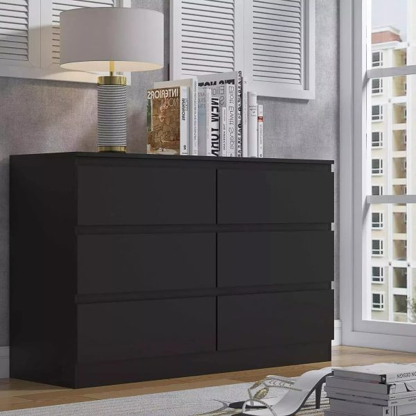 6 Drawer Chest Matt Black Scandinavian Style Modern Bedroom scratch resistant