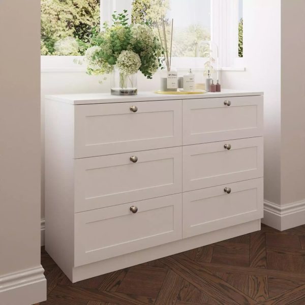 6 Drawer Chest Of Drawers Deep Design Modern Panelled Fronts Matt White - Image 3