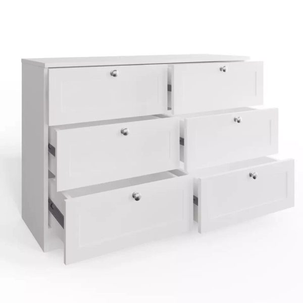 6 Drawer Chest Of Drawers Deep Design Modern Panelled Fronts Matt White - Image 5