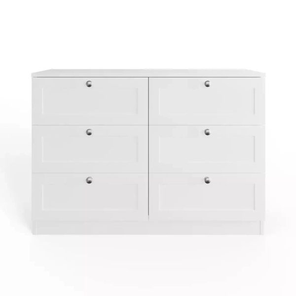 6 Drawer Chest Of Drawers Deep Design Modern Panelled Fronts Matt White - Image 6