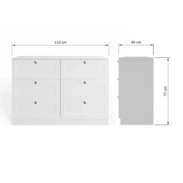 6 Drawer Chest Of Drawers Deep Design Modern Panelled Fronts Matt White - Image 7