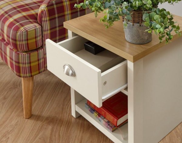 Cream and Oak 1 Drawer Storage Lamp Table Side End Table Lancaster Range - Image 5