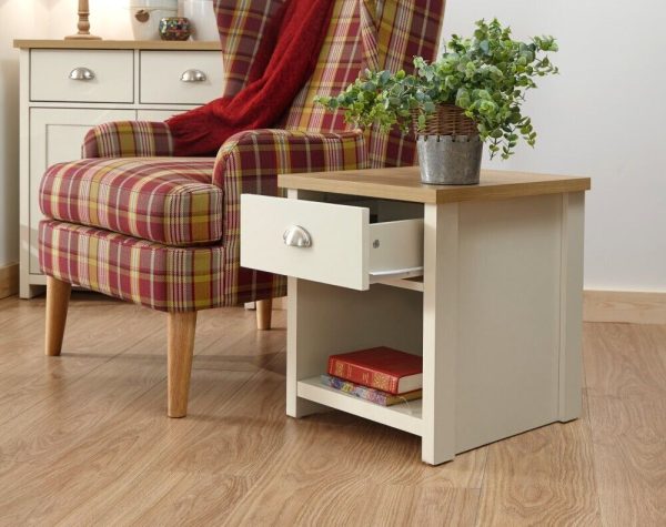 Cream and Oak 1 Drawer Storage Lamp Table Side End Table Lancaster Range - Image 7