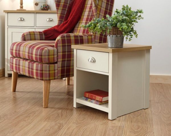 Cream and Oak 1 Drawer Storage Lamp Table Side End Table Lancaster Range