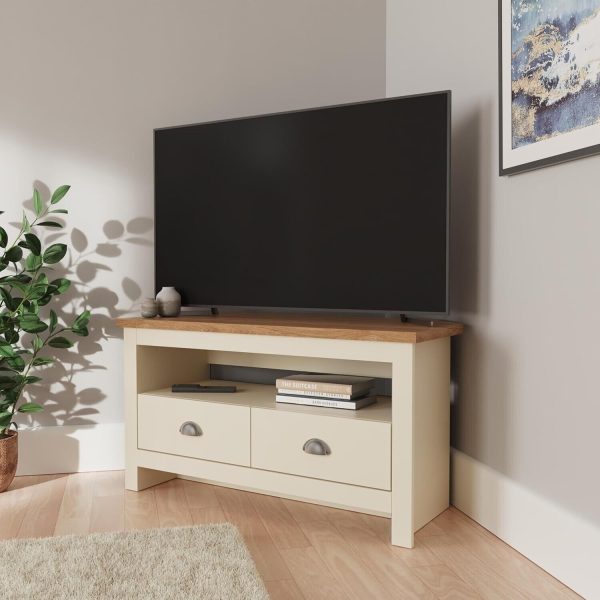 Cream and Oak 2 Drawer Shelf  Corner TV Media Unit Lancaster Range - Image 3