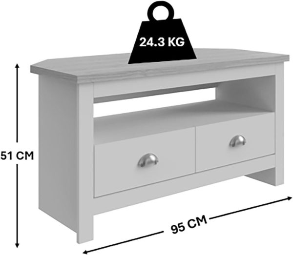 Cream and Oak 2 Drawer Shelf  Corner TV Media Unit Lancaster Range - Image 4