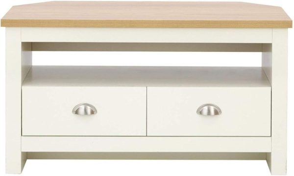 Cream and Oak 2 Drawer Shelf  Corner TV Media Unit Lancaster Range - Image 5