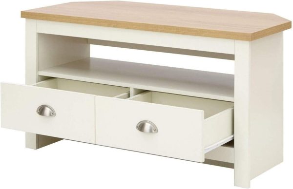 Cream and Oak 2 Drawer Shelf  Corner TV Media Unit Lancaster Range - Image 6