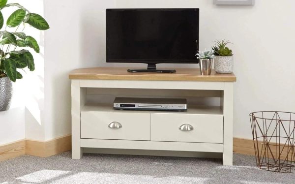 Cream and Oak 2 Drawer Shelf  Corner TV Media Unit Lancaster Range