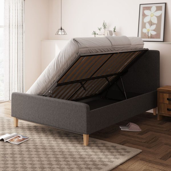 Dark Grey Ashbourne Side Lift up 5ft King Ottoman bed solid base Fabric - Image 3