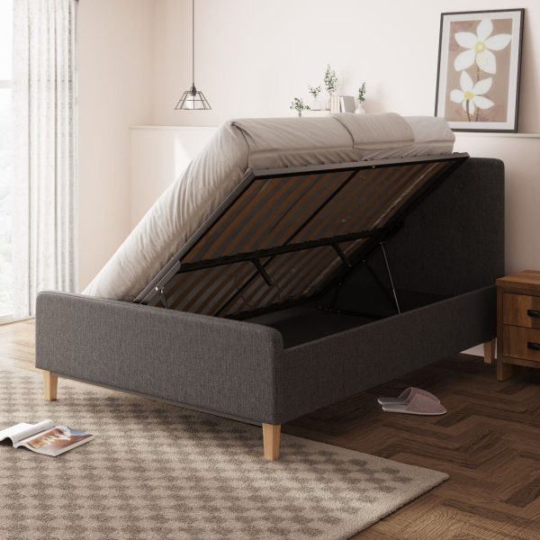 Dark Grey Ashbourne Side Lift up 5ft King Ottoman bed solid base Fabric