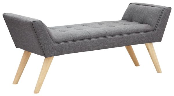 Dark Grey Window Seat Bench Textured Hopsack Fabric Retro Styled Legs Milan - Image 4