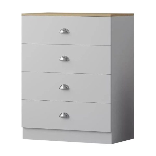 Esher 4 Drawer Chest Of Drawers Matt White Finish With Light Oak Top Bedroom - Image 4