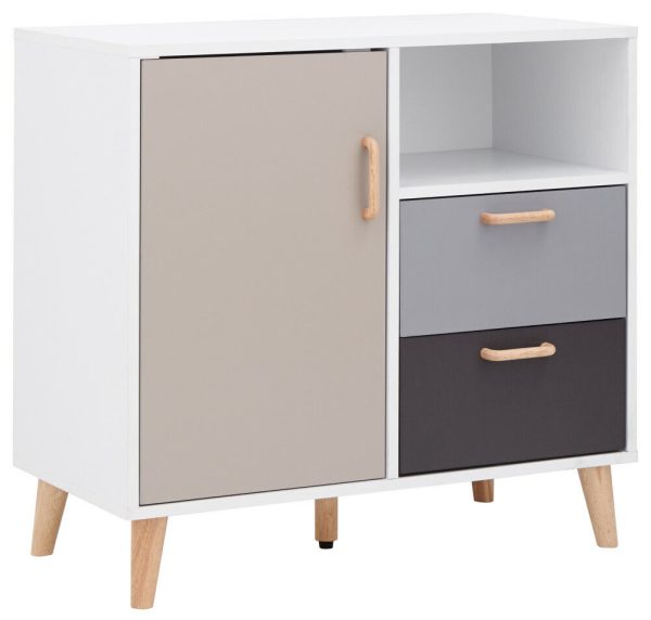 G DELTA TRENDY COMPACT 1 DOOR 2 DRAWER SIDEBOARD WHITE & GREY MULTI TONE STORAGE - Image 4