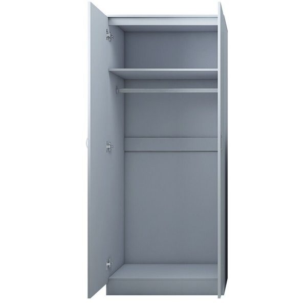 Grey Gloss Chilton Modern Bedroom 2 Door Wardrobe with Storage Shelf - Image 3