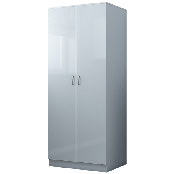 Grey Gloss Chilton Modern Bedroom 2 Door Wardrobe with Storage Shelf