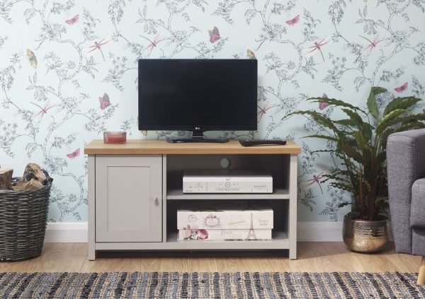 Grey and Oak 1 Door 2 Shelf Compact TV Media Unit Lancaster Range