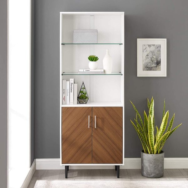 Hampton White Modern  2 door Bookcase 3 Shelves Tall Shelf display unit - Image 3