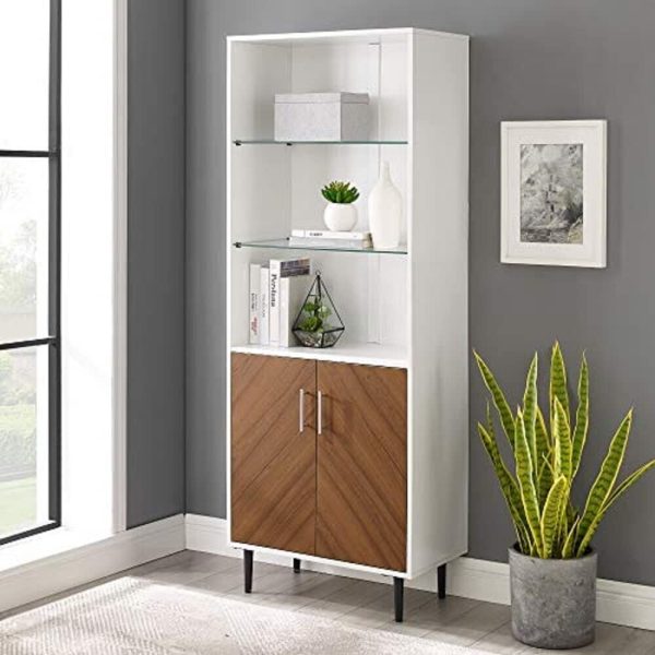 Hampton White Modern  2 door Bookcase 3 Shelves Tall Shelf display unit