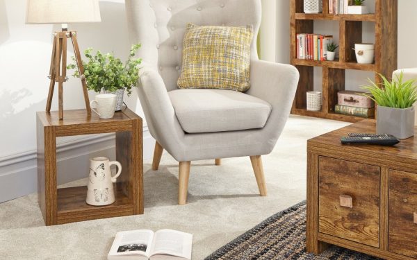 Jakarta Mango Lamp Side table with Shelf living room range Cube style