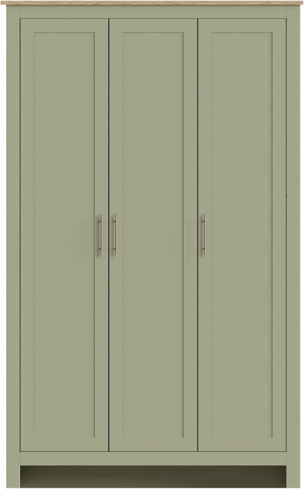 Lancaster 4 Piece bedroom set 3 Door Robe + 2 Bedside 4 drawer chest Sage Green - Image 3