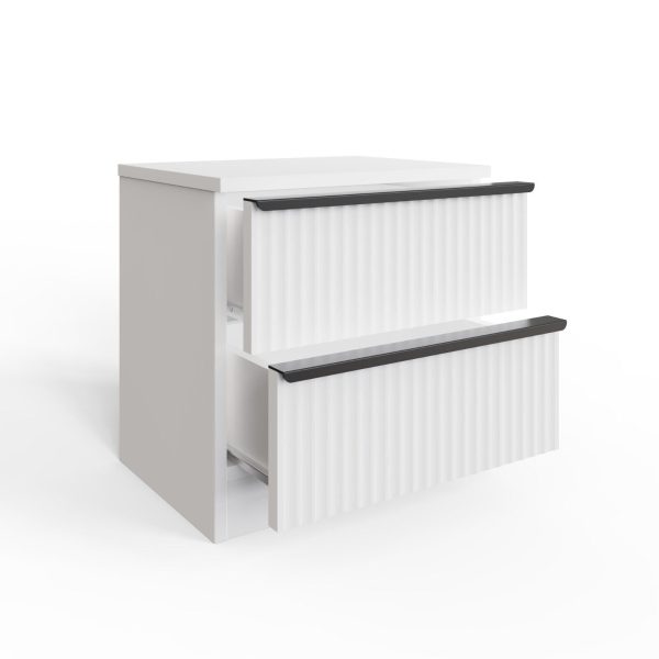 Lania Ripple Ridged 2 Drawer Bedside Table Nightstand Matt White - Image 9