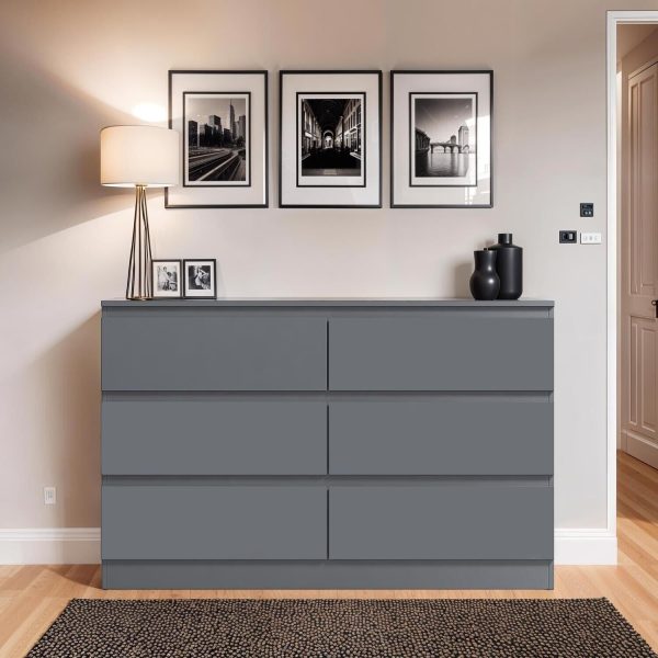 Large 6 Drawer Chest in Dark Grey Matt finish Scratch Resistant Deep drawers