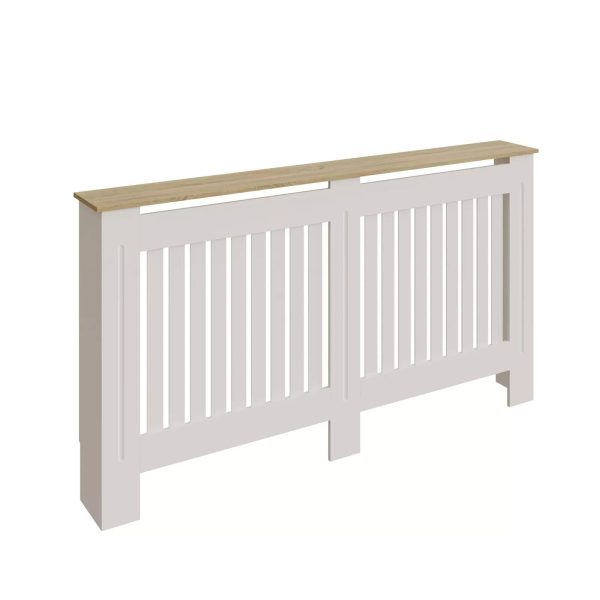 Longslow Large White Radiator Cover Slatted Front Wood Design Top Shelf Storage - Image 3