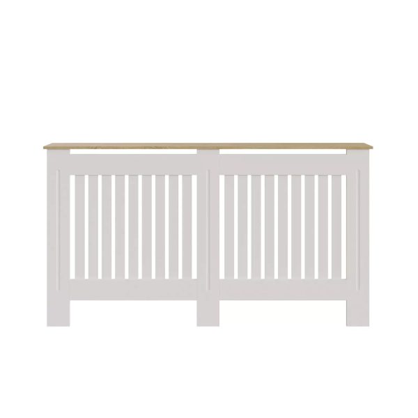 Longslow Large White Radiator Cover Slatted Front Wood Design Top Shelf Storage - Image 4