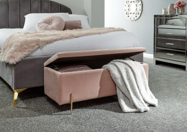 MYSTICA UPHOLSTERED OTTOMAN BOX STORAGE BENCH FABRIC BLANKET BOX STOOL PINK - Image 12