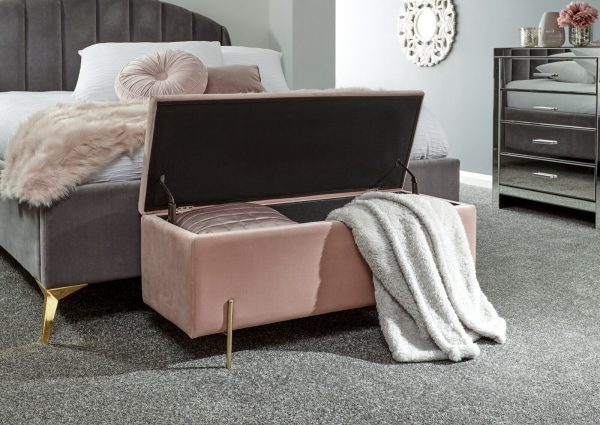 MYSTICA UPHOLSTERED OTTOMAN BOX STORAGE BENCH FABRIC BLANKET BOX STOOL PINK - Image 5