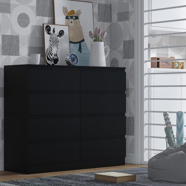 Matt Black Chest Of 8 Drawers Bedroom Furniture Scratch Resistant Deep Drawers